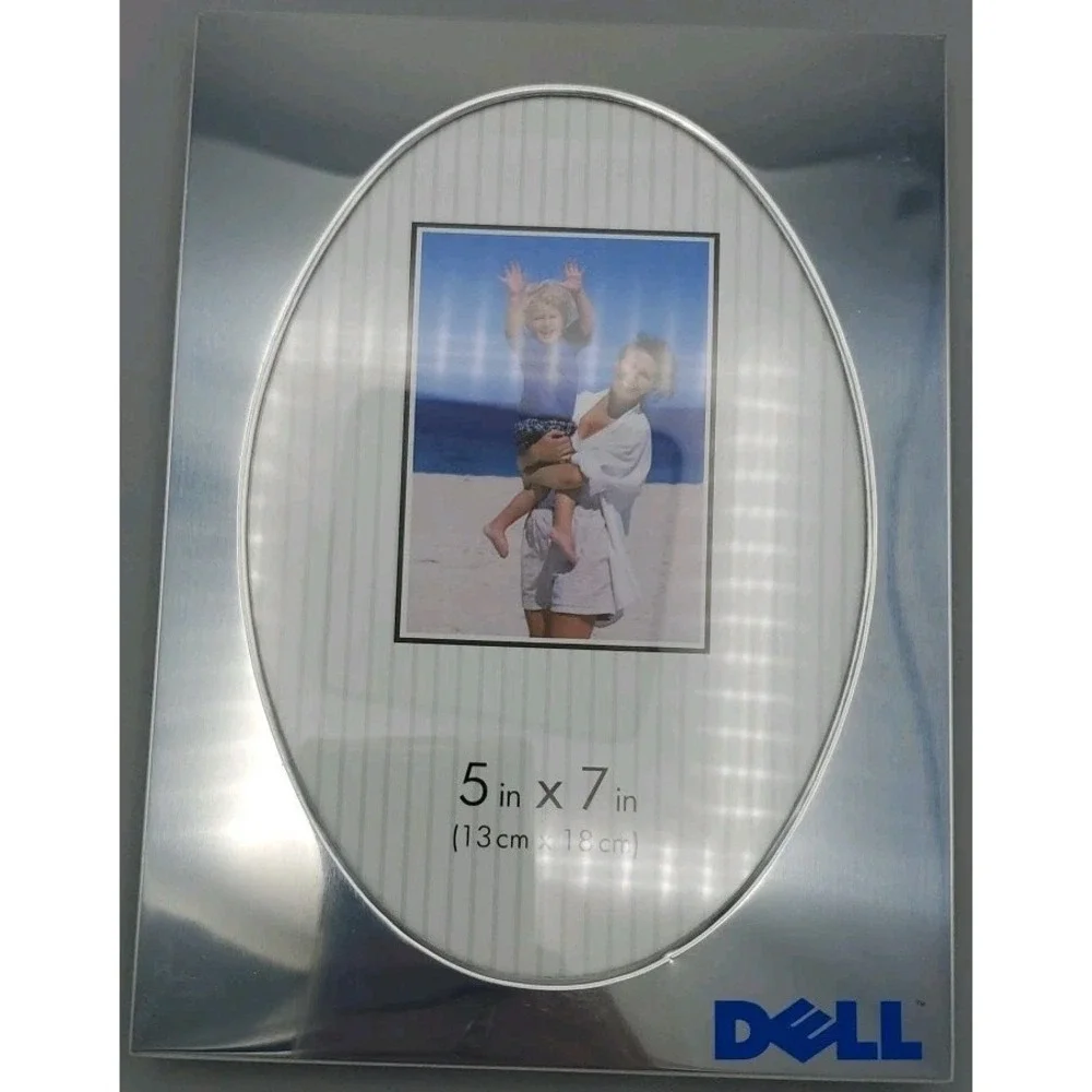 Dell Computer Picture Frame Silver 5x7 Photo‎ Oval Shiny Chrome Flaw